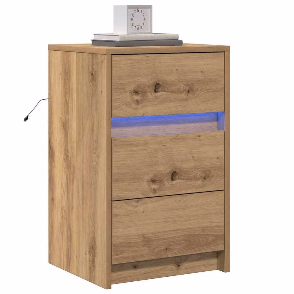 Berkfield Home Modern Bedside Cabinet in Brown Artisan Oak with Integrated LED Lights – 1