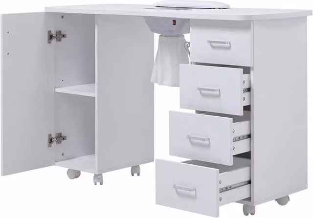 PAWNORA Professional Manicure Table in White MDF Laminate with Castors – 1