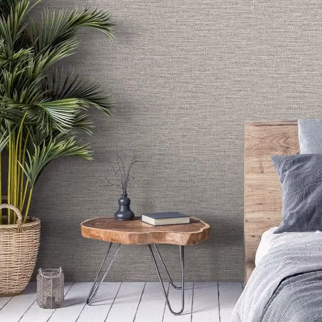 Grandeco Telma Slubbed Hessian Textured Luxury Wallpaper in Light Grey