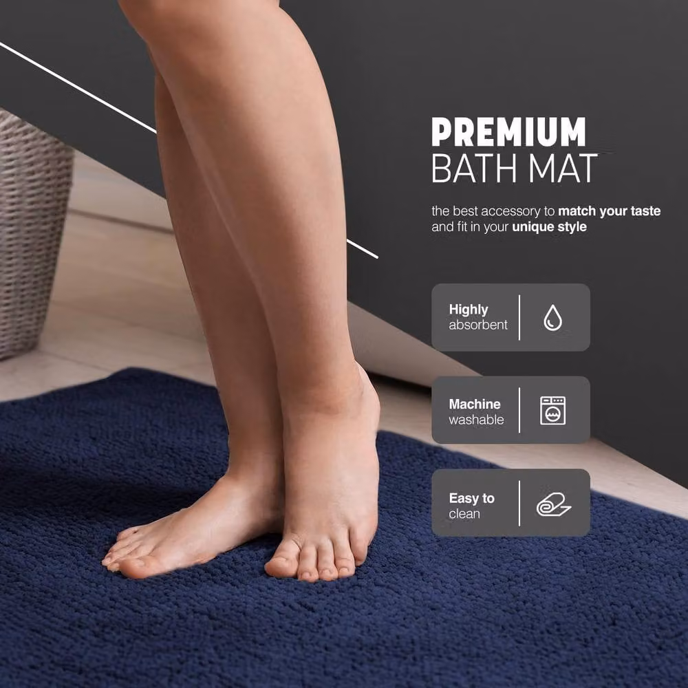 Keplin Non-Slip Microfibre Chenille Bath and Toilet Mat, Blue, W: 50 cm, D: 80 cm – 4