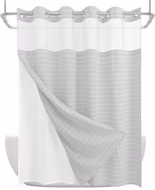 DRIFTED ROOT Grey Jacquard Water-Repellent Polyester Shower Curtain with Snap-in Liner