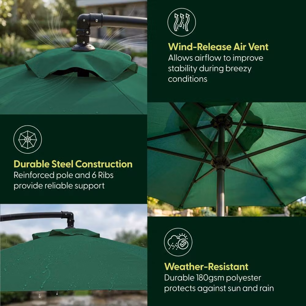 Keplin 3M Cantilever Garden Parasol in Green with Cover – 5