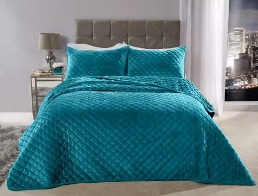 New Edge Blinds Banbury Green Velvet Quilted Bedspread and Pillow Shams Set – 1