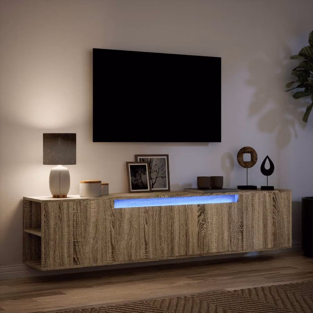 Berkfield Home LED TV Wall Cabinet in Sonoma Oak, Light Brown, W: 180 cm, D: 39.5 cm, H: 31 cm – 4