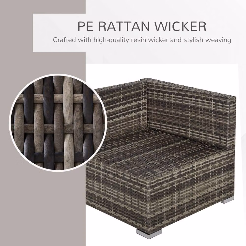 ERGOVEXA L-Shape Outdoor PE Rattan Corner Sofa in Grey with Upholstered Cushions and Metal Frame – 6