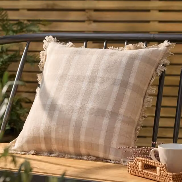 Voyage Maison Arrochar Tartan Woven Indoor/Outdoor Square Cushion in Beige and Brown, W/D/H: 50 x 50 x 50 cm – 1