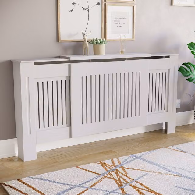Vida Designs Chelsea Adjustable Geometric MDF Radiator Cover, White, H: 204 cm, W: 140 cm, D: 20 cm – 1