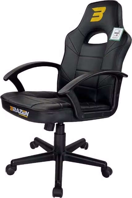 BraZen Valor Mid Back PC Gaming Chair in Black and Yellow with Synthetic Leather Upholstery, Height: 97 cm