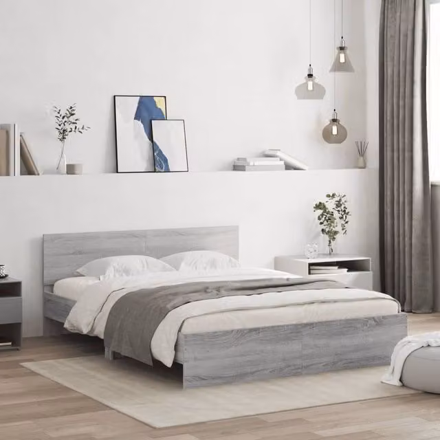 Berkfield Home Sonoma Bed Frame in Grey, W: 140 cm, L: 200 cm