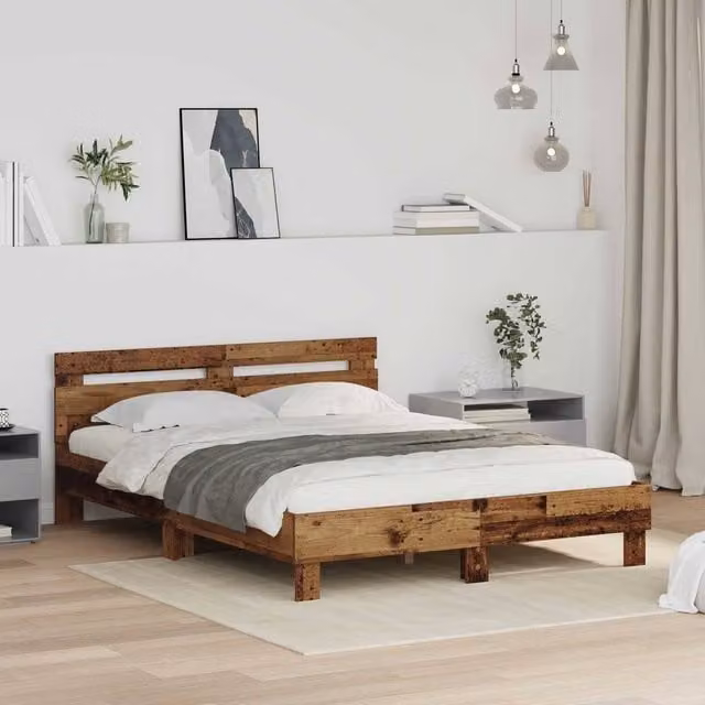 Berkfield Home Old Wood Bed Frame in Brown, W/D/H: 120 x 200 cm