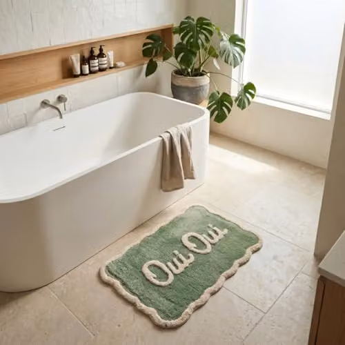 Mooky Mats Oui Oui Scalloped Non-Slip Bath Mat, Green, W: 80 cm, D: 50 cm – 2