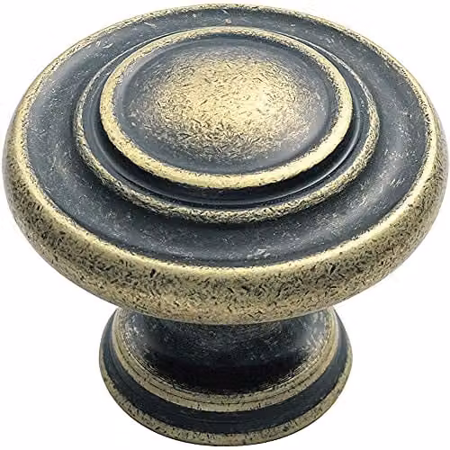 Loops Round Ringed Pattern Door Knob in Antique Brass, 32mm Diameter – 1