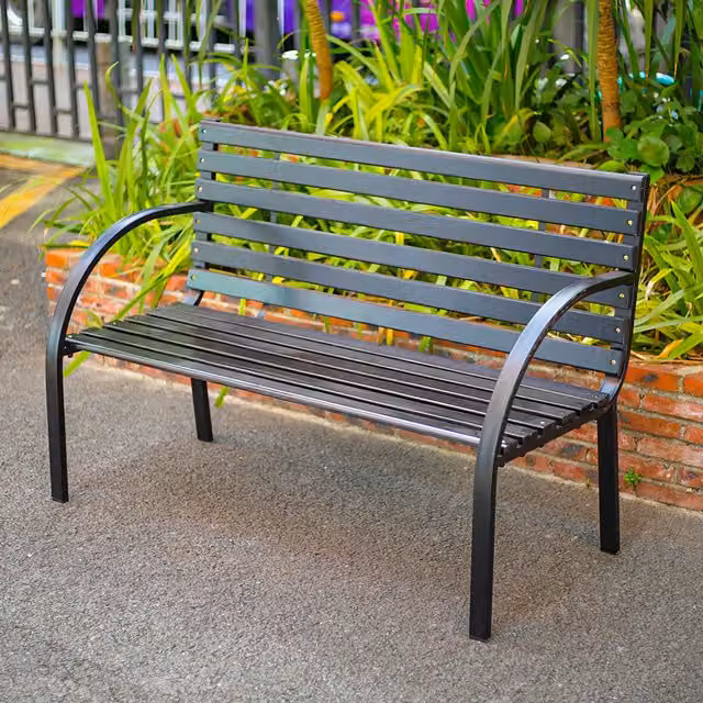 Livingandhome Classic Wooden Garden Bench with Cast Iron Frame, Black