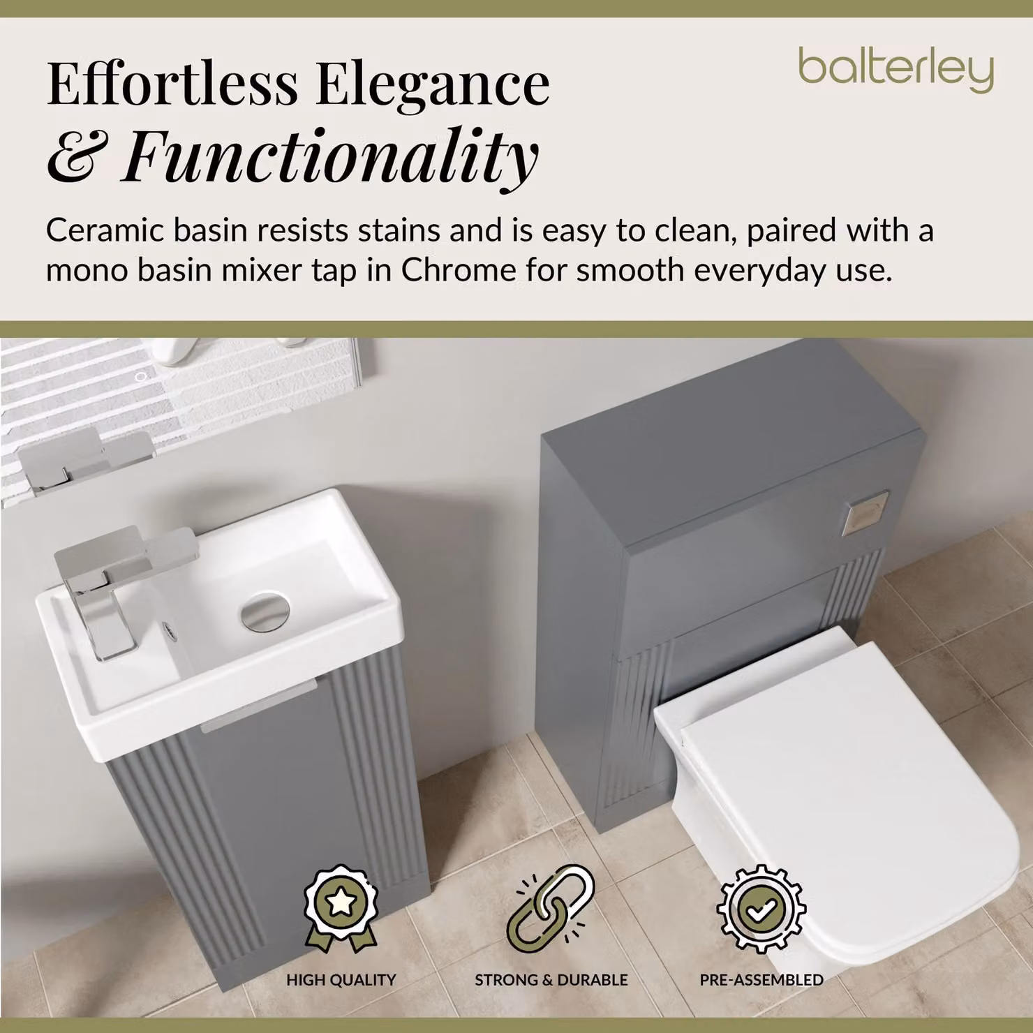 Balterley Grey Floor Standing Cloakroom Suite with Vanity, Toilet and Tap Set – 3
