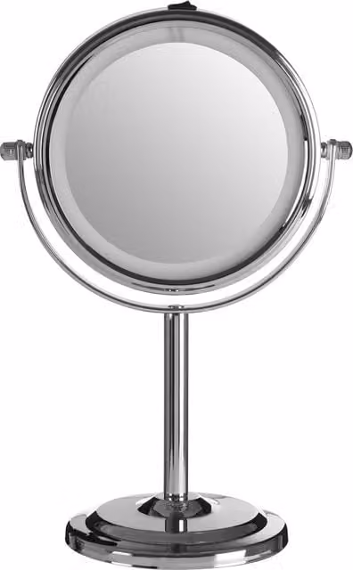 Orsina Cassini Round LED Tabletop Mirror in Silver Metal with Chrome Finish