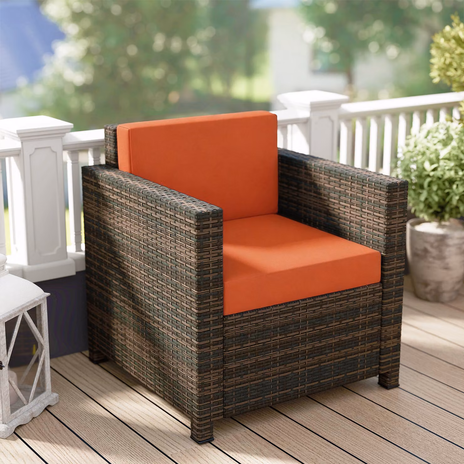 Outsunny PE Rattan Garden Armchair with Cushions in Brown and Orange – 7