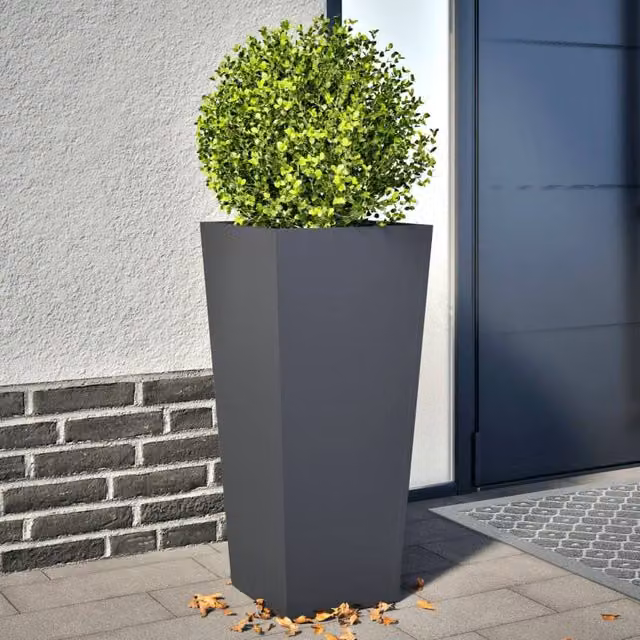 Berkfield Home Garden Steel Planter Tubs in Anthracite and Black, 2 Pack, W/D/H: 35 x 35 x 75 cm
