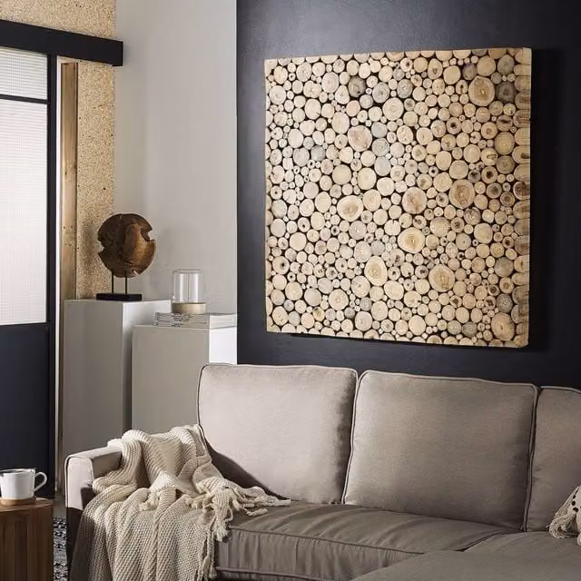 Wyld and Coco Brown Geometric Abstract Teak Wood Wall Art – 1