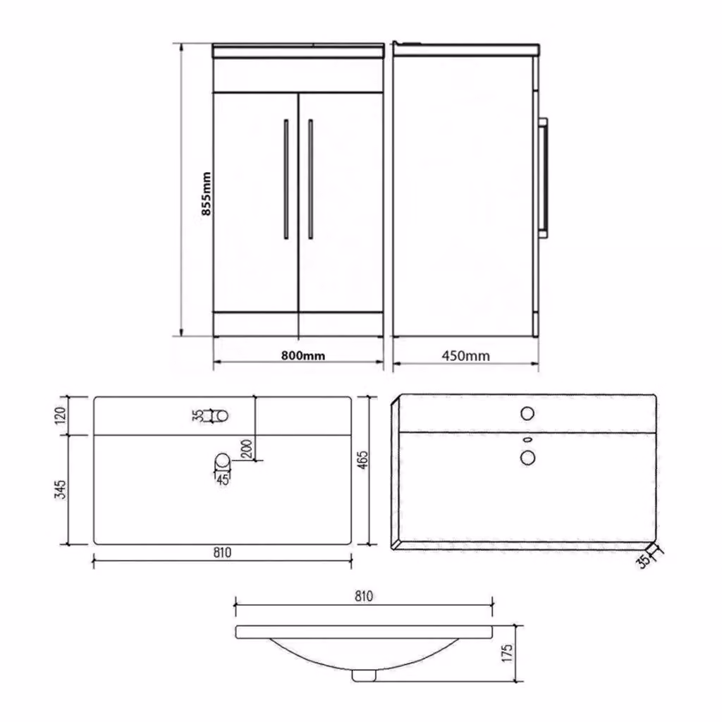 Clifton Silver Oak Light Grey 2 Door Freestanding Bathroom Unit with Ceramic Basin, Width: 80 cm, Height: 85.5 cm – 2
