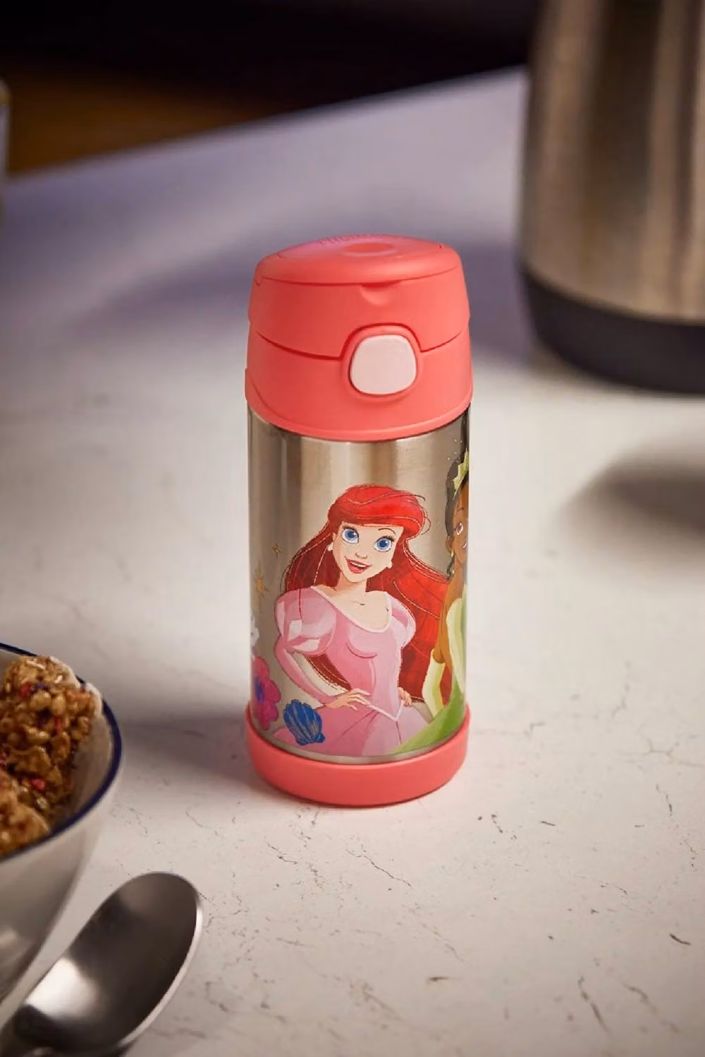 Thermos FUNtainer Disney Princesses Stainless Steel Kids Straw Bottle, Pink and Multicolour, 355ml – 2