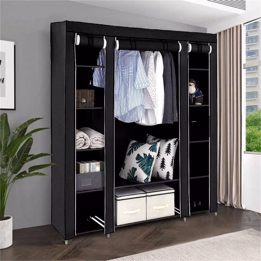 VOGREX Black Fabric Wardrobe with Hanging Rod and Roll Shutter – 2