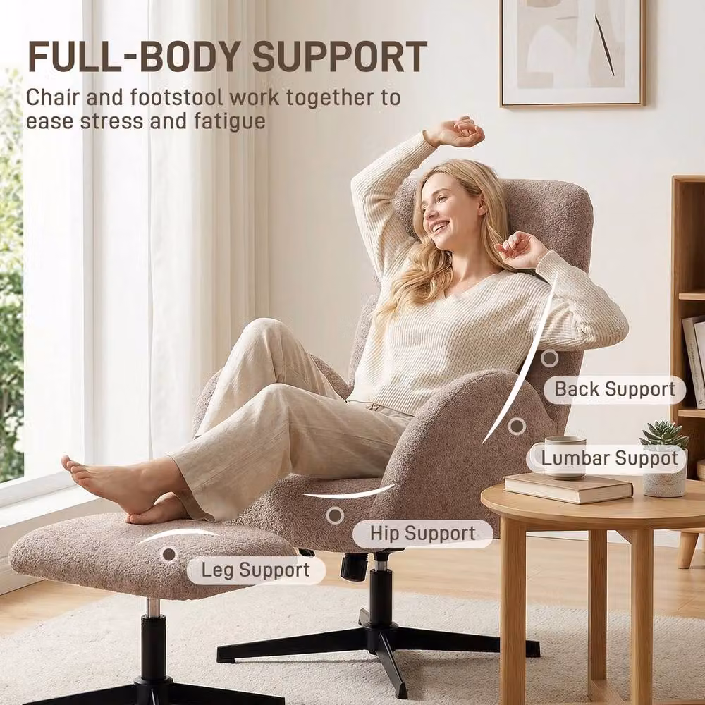 STILVORA Beige Velvet Swivel Armchair with Ottoman and Metal Frame – 3