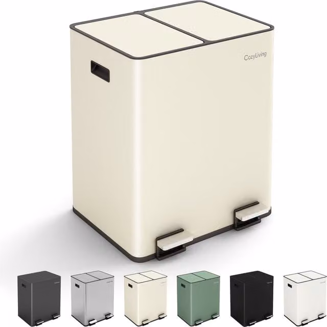 MCC Direct CozyLiving 30L Dual Pedal Bin with 2 x 15L Removable Inner Buckets and Soft Close Lid in Beige/Brown