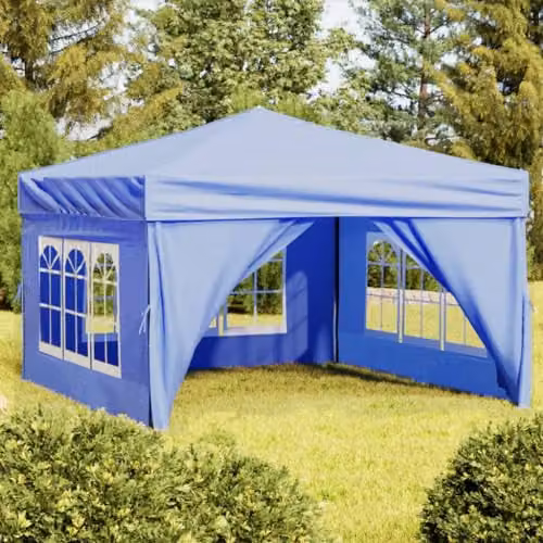 vidaXL Hip Folding Party Tent with Sidewalls, Blue and Silver, W: 300 cm, D: 300 cm, H: 1195 cm