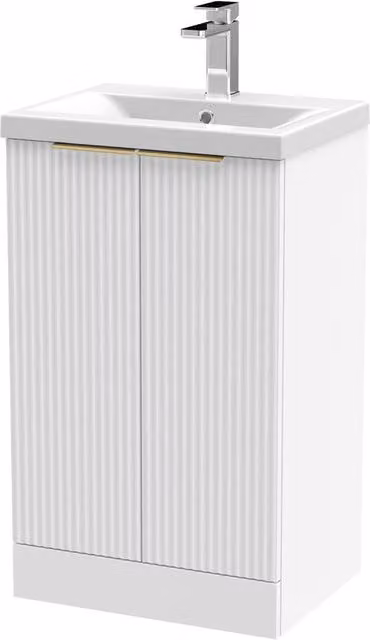 Balterley Satin White Fluted 2 Door Floor Standing Vanity Basin Unit, W: 50 cm, H: 85 cm