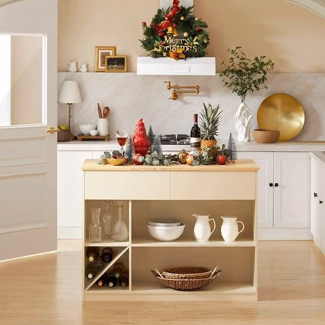 SoBuy Modern Multilayer Kitchen Cabinet in Beige Matt Rubberwood