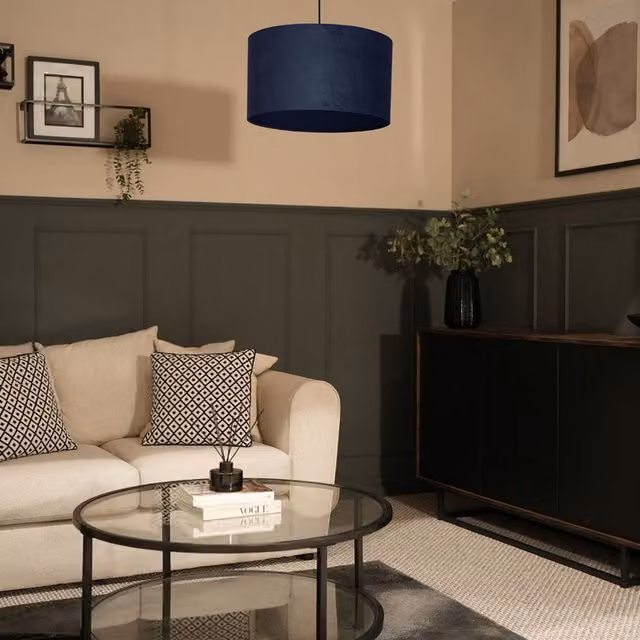 Reni Large Navy Blue Velvet Cylinder Pendant Shade