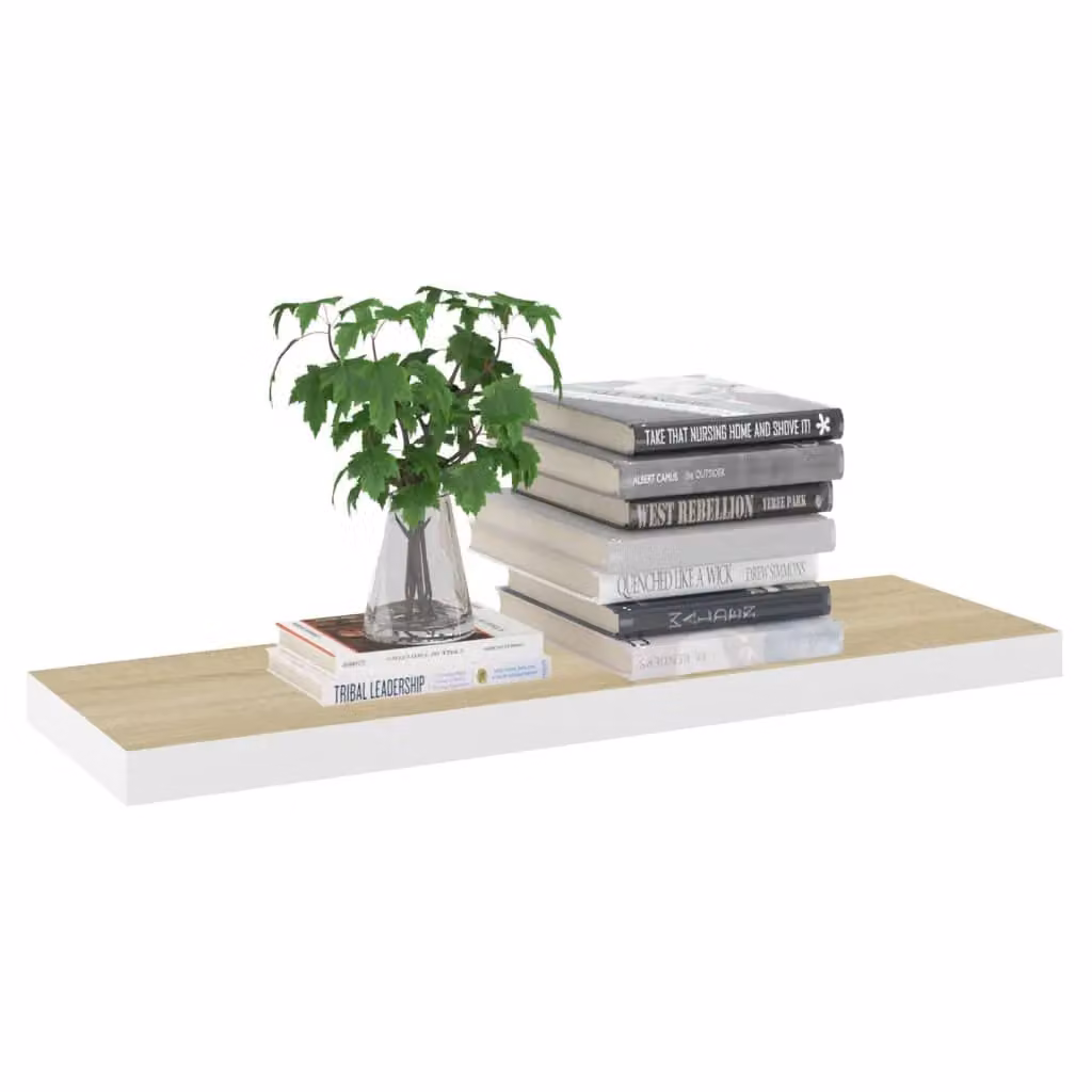 Berkfield Home Floating Wall Shelves, 4 Piece Set in Oak and White, W/D/H: 80 x 23.5 x 3.8 cm – 2