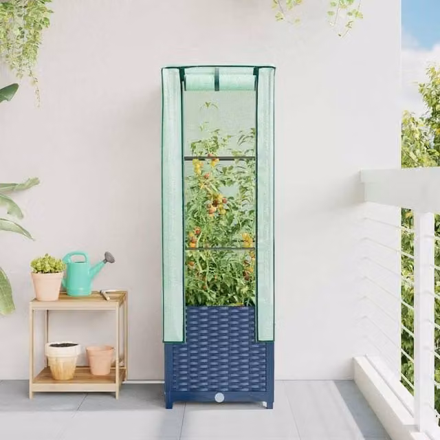 Berkfield Home Raised Bed with Greenhouse Cover in Dark Grey, W/D/H: 40 x 40 x 139 cm – 1