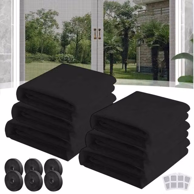 FLAVORA 6 Pack Black Insect and Mosquito Window Screen Mesh Net with Velcro
