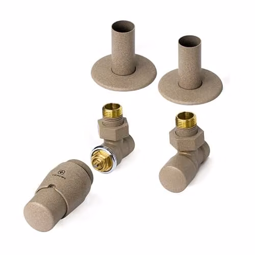 Terma Vario Royal Angled Thermostatic TRV Set with Pipe Masking in Quartz Mocha