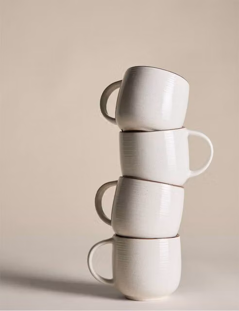 M&S Set of 4 Michigan Ceramic Mugs in Multicolour Beige and White
