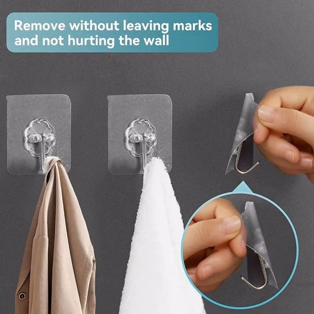 KORVIXA 5-Piece Heavy Duty Self Adhesive Seamless Sticky Hooks, Clear, Length: 600 mm – 2