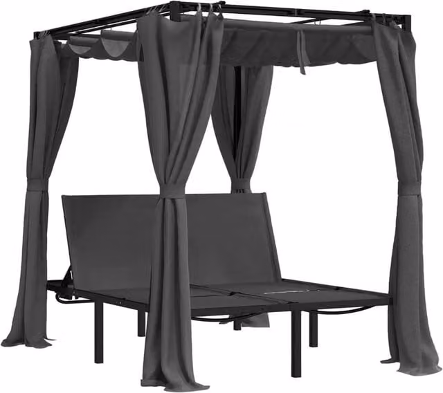 Berkfield Home Double Sun Lounger with Side and Top Curtains in Anthracite