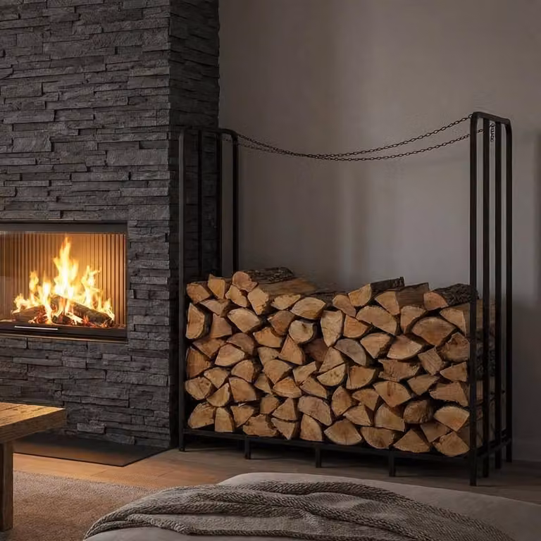 London Boutique Heavy Duty 6FT Steel Firewood Rack and Log Holder in Matt Black