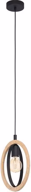 Loops Black and Wood Hanging Ceiling Pendant Light with Ring Hoop Shade and E27 Bulb Holder