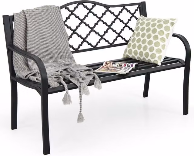 Costway 2 Seater Metal Patio Garden Bench with Backrest in Black