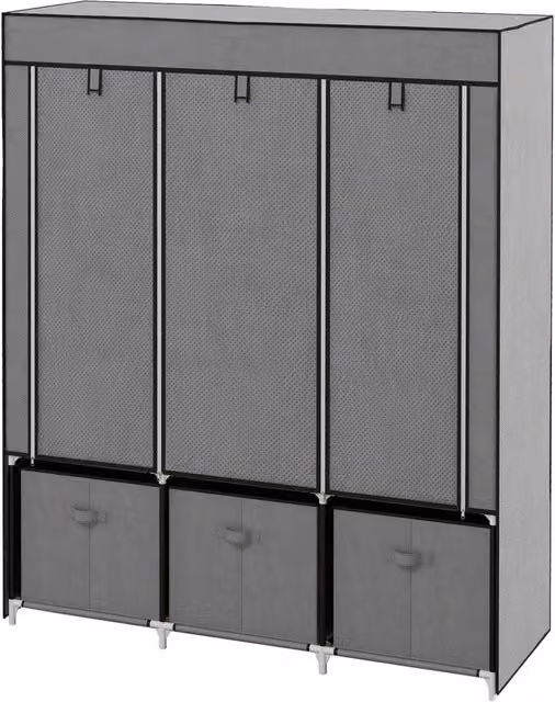 Kelvenix Large Grey Fabric Wardrobe Closet with Hanging Rod, Internal Shelves and Drawers – 1