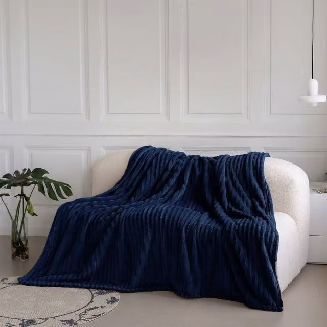 Velosso Blue Velvet Striped Throw W: 150 cm, D: 200 cm