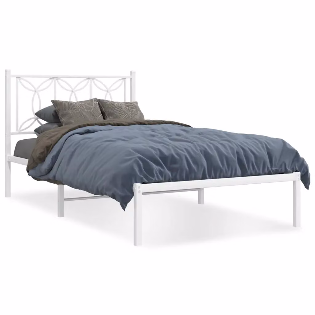 Berkfield Home Metal Bed Frame with Headboard in White, W: 107 cm, L: 203 cm – 2