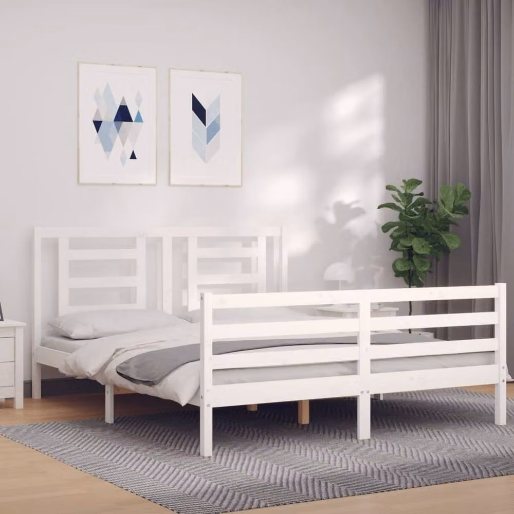 Berkfield Home Beautiful Bed Frame with Headboard in White Solid Pine Wood, W/D/H: 160 x 200 x 165.5 cm – 1