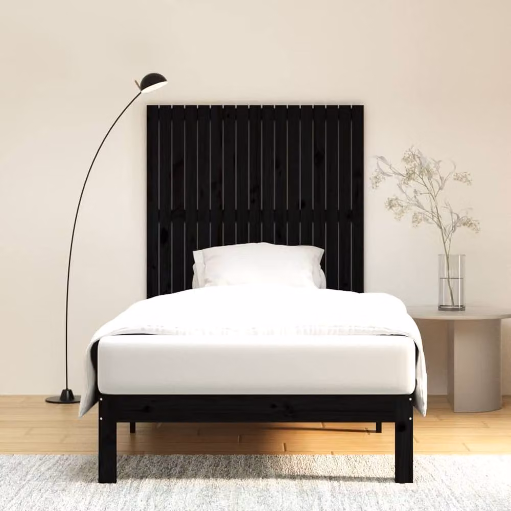 Berkfield Home Black Rustic Solid Wood Pine Wall Mounted Headboard W: 108 cm, D: 3 cm, H: 110 cm – 3