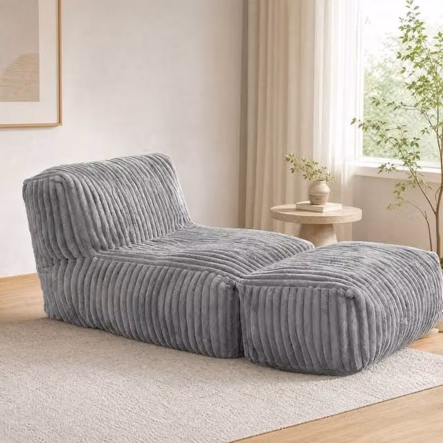 STILVORA Modular Bean Bag Lounge Sofa with Ottoman in Grey