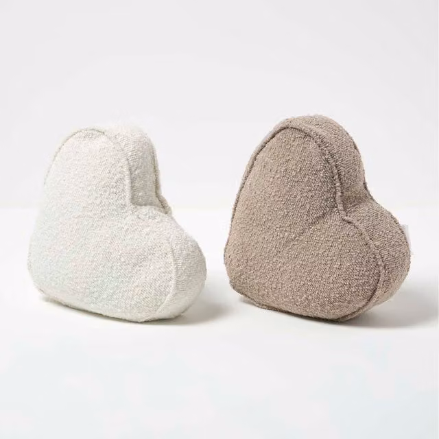 Homescapes Set of 2 Heart Tabletop Decorations in Grey, White and Beige Textile