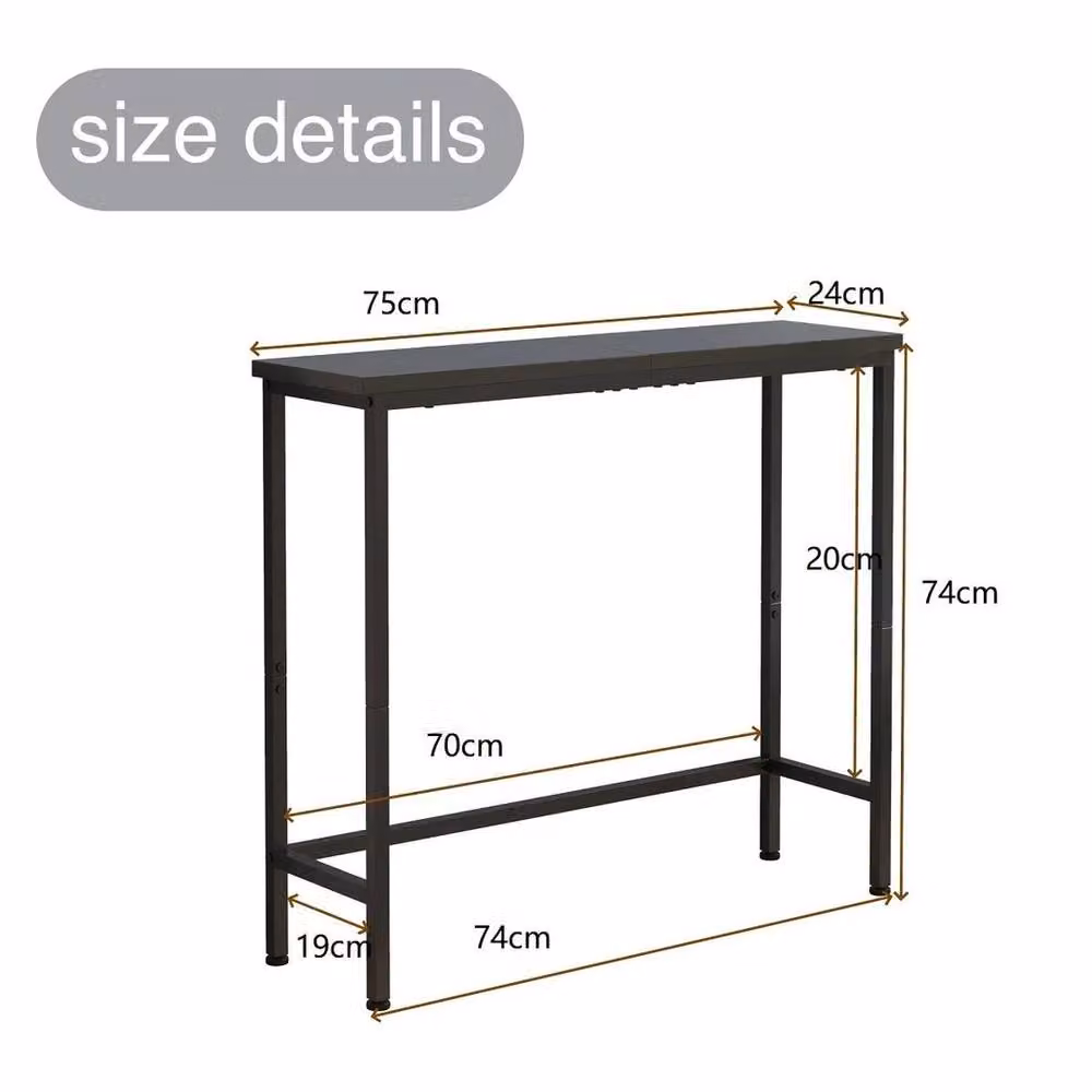 VOGREX Black Narrow MDF and Metal Console Table with Storage Shelf, W/D/H: 74 x 24 x 24 cm – 2