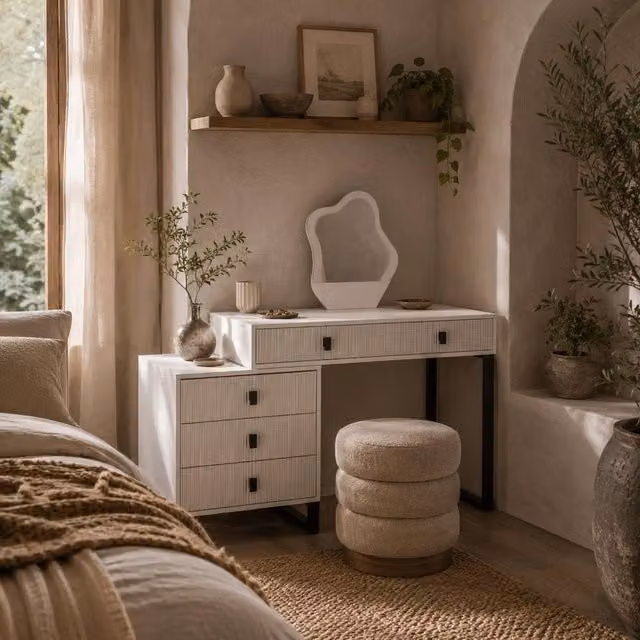 Wyld Haus Nalomo White Vanity Desk with Leaf Shaped Mirror W/D/H: 120 x 40 x 126 cm – 1